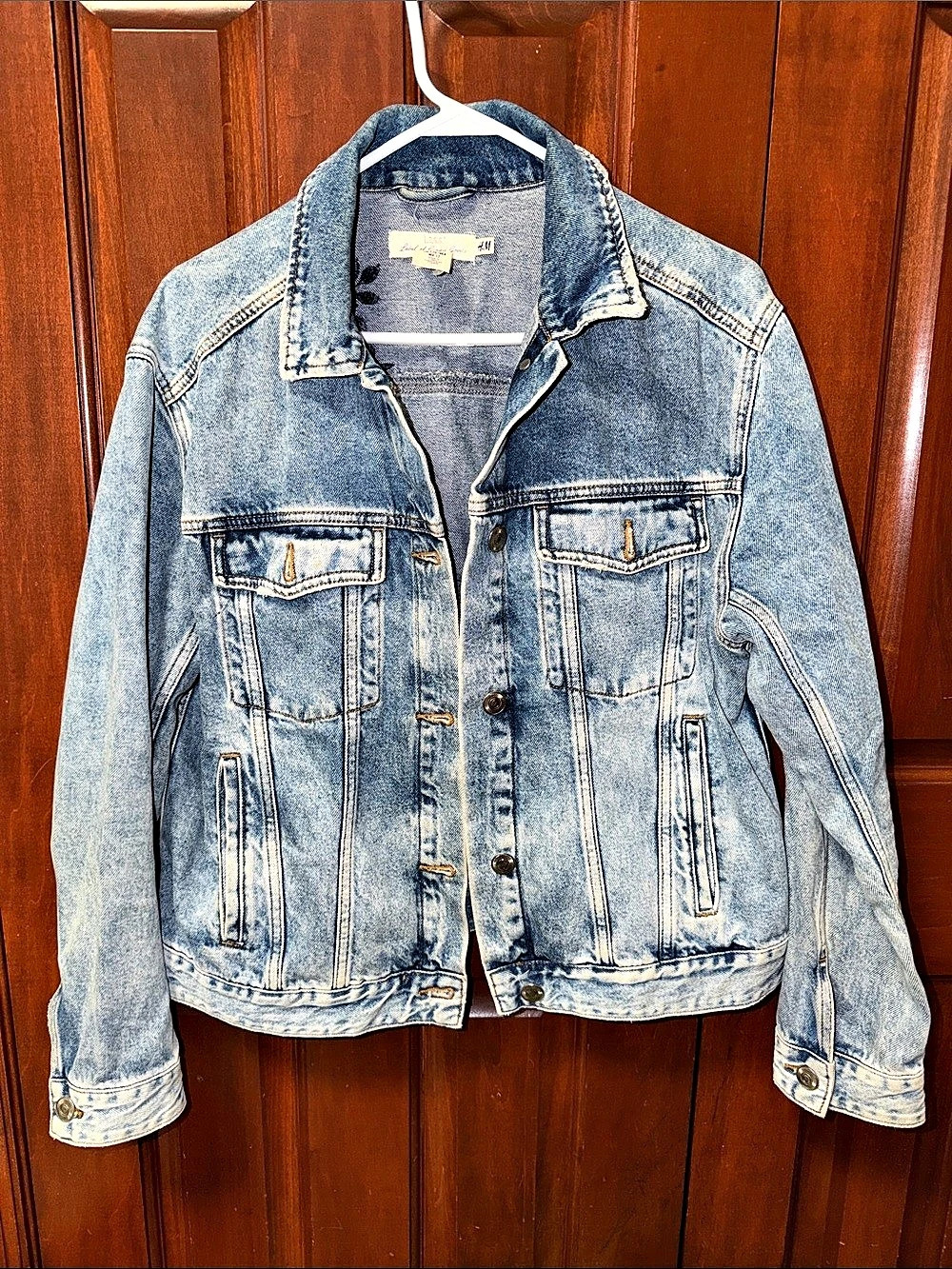 Vintage H&M L.O.G.G. Embroidered Denim Trucker Jacket Embroidered Blue Denim Jac